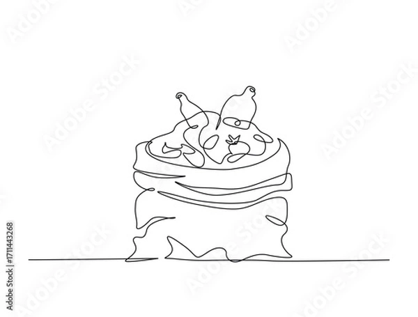 Fototapeta Continuous line art drawing of plastic trash sack. Plastic trash bag in single line art drawing vector illustration. Editable stroke.
