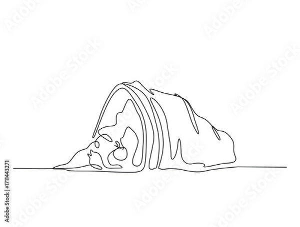 Fototapeta Continuous line art drawing of plastic trash sack. Plastic trash bag in single line art drawing vector illustration. Editable stroke.