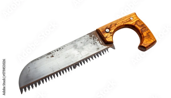 Obraz A rusty hand saw with wooden handle