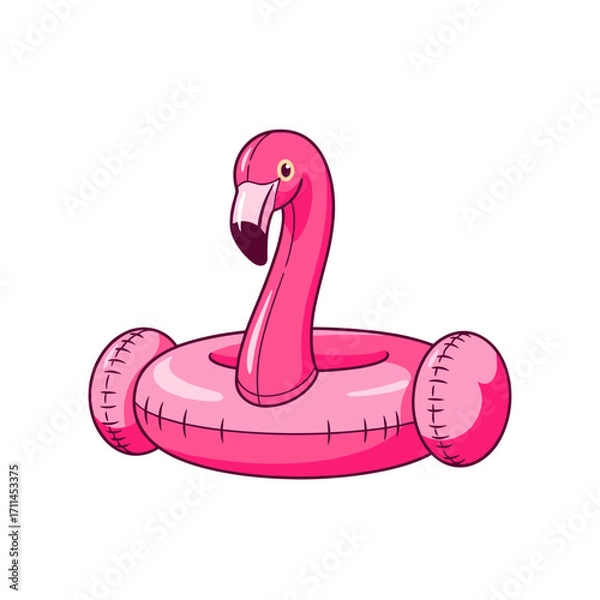 Fototapeta Illustration of a bright pink inflatable flamingo pool float on a white background.