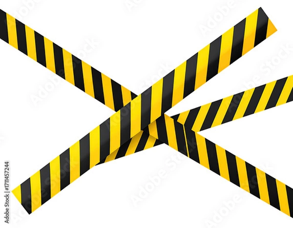 Obraz Two crossed yellow and black striped caution tape