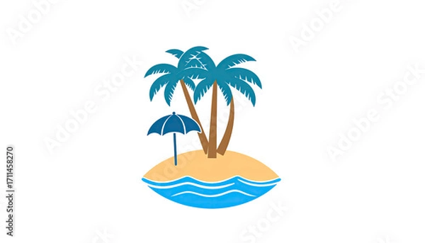 Obraz Tropical island graphic with palm trees and an umbrella