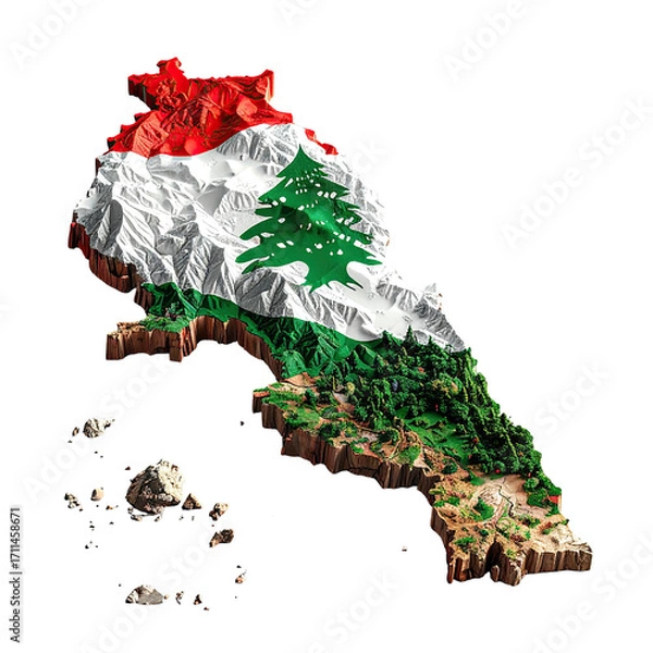 Obraz 3D Map of Lebanon with Flag