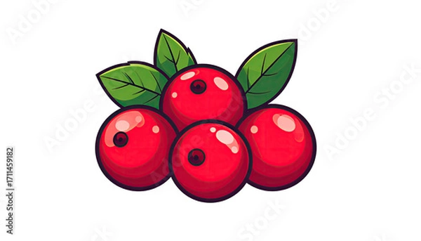 Obraz Cluster of bright red berries with green leaves