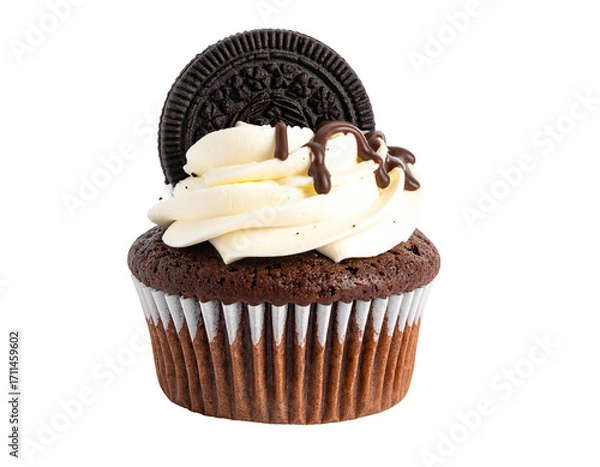 Obraz Delicious chocolate cupcake with Oreo cookie and cream frosting