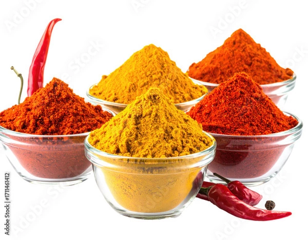 Obraz Colorful spice powders in glass bowls (2)