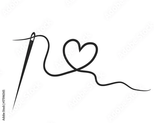 Fototapeta heart with a needle thread. vector illustration