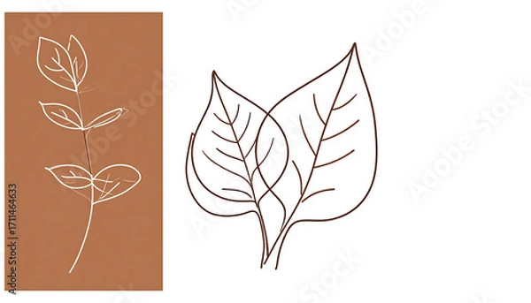 Obraz Simple line art of a branch and leaves