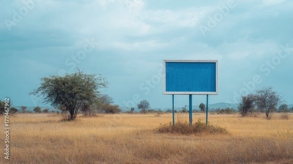 Fototapeta Isolated Blue Billboard in Open Field
