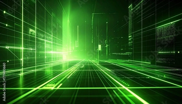 Obraz Abstract green light trails design