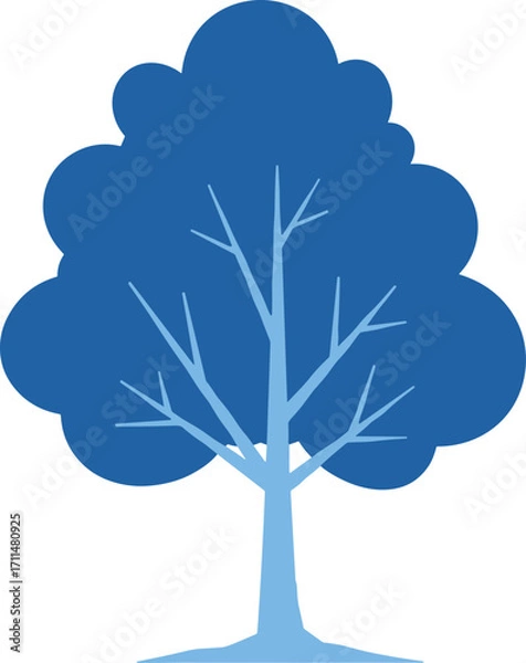 Fototapeta Simple Stylized Blue Tree Vector Graphic, Minimalist Illustration for Modern Design, Nature Icon, Web Design, and Infographics on White