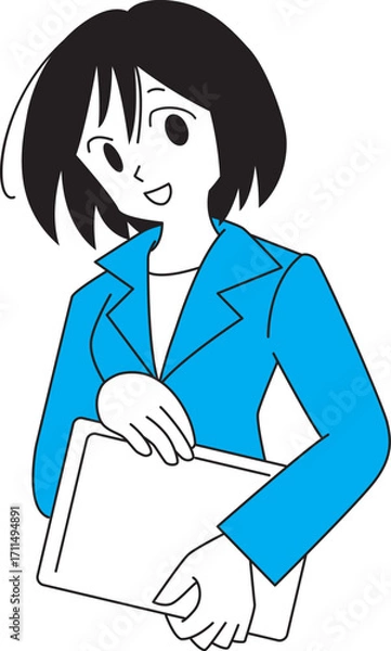 Obraz  パソコンを抱える笑顔のスーツ姿の女性