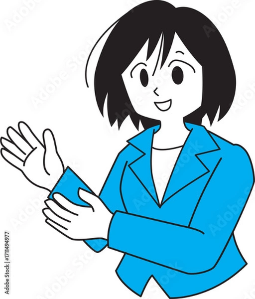 Obraz 説明する笑顔のスーツ姿の女性