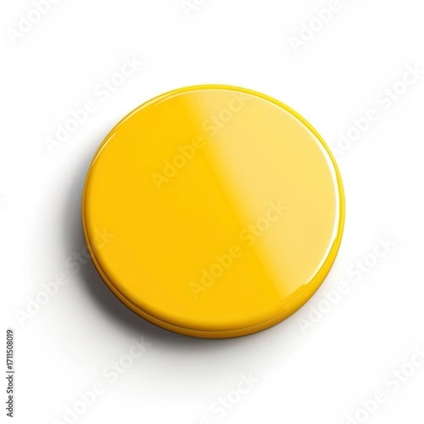 Obraz A glossy yellow circular object, possibly a button or paint sample, on a white background.