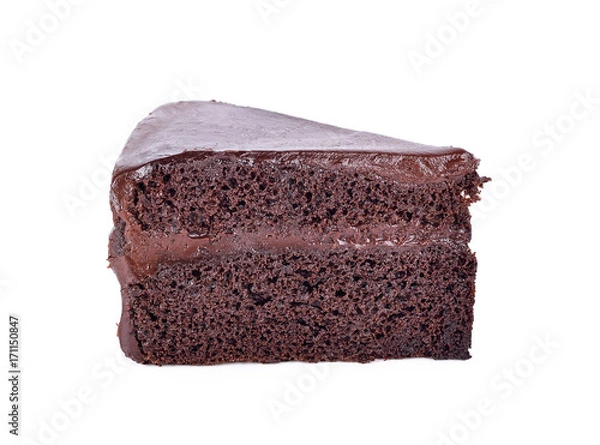 Fototapeta a slice of chocolate cake on white background