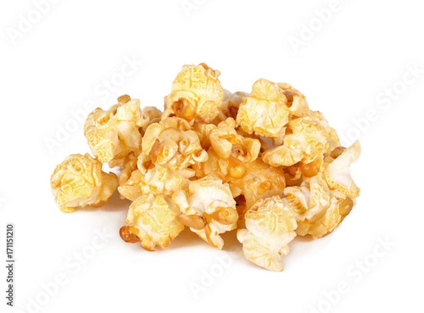 Fototapeta Caramel popcorn on a white background