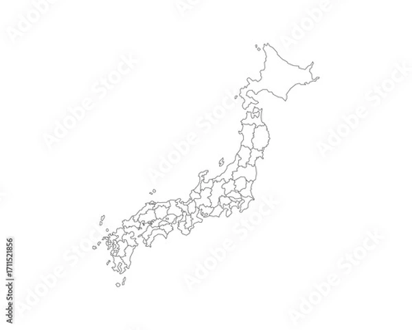 Fototapeta Detailed Map of Japans Prefectures