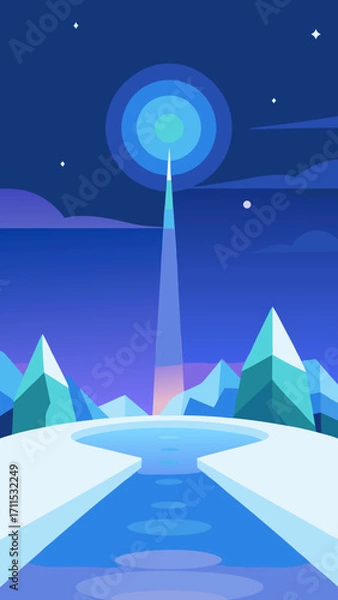 Fototapeta Dreamlike Frozen River Horizon Glowing Prism Halo