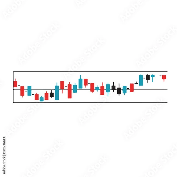 Fototapeta A financial chart shows upward, downward trends, in a horizontal display with blue/red bars