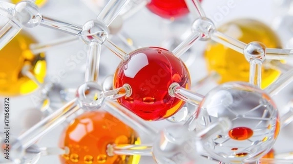 Fototapeta Molecular Structure of Red and Yellow Chemical Compounds in Scientific Model