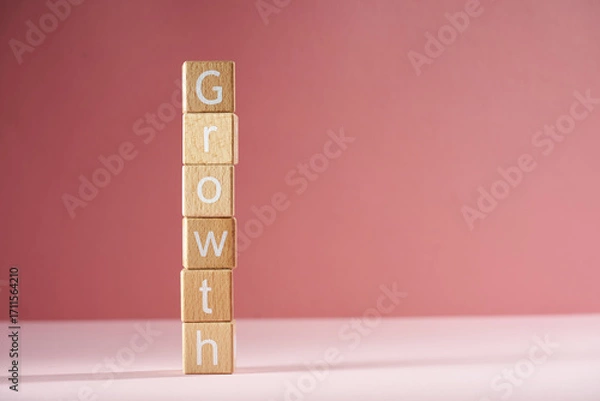 Fototapeta Wood Block with text Growth against pink background.