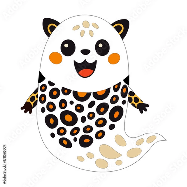 Fototapeta Happy Halloween illustration.  Vector illustration with cute ghost with leopard print