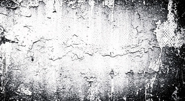 Fototapeta Gritty Black and White Grunge Texture with Peeling Paint and Distressed Concrete Surface Background