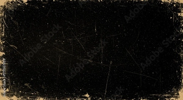 Fototapeta Distressed Black Grunge Background with Vintage Sepia Border, Scratches, and Dust Particles for an Aged Aesthetic.