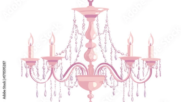 Fototapeta A digital illustration of a five-light pink crystal chandelier. The chandelier features a central, urn-shaped body with decorative curves and swirling details.  Each arm extends from the central