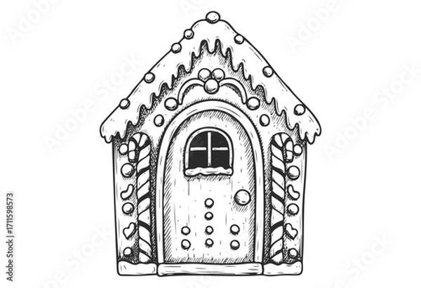 Fototapeta Hand-drawn gingerbread house with icing and candy decorations - stock vector