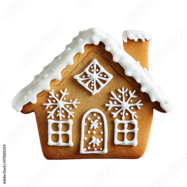 Fototapeta Festive gingerbread house isolated on transparent background, decorated with delicate icing, symbolizing the joy and warmth of the holiday season with its sweet and charming design