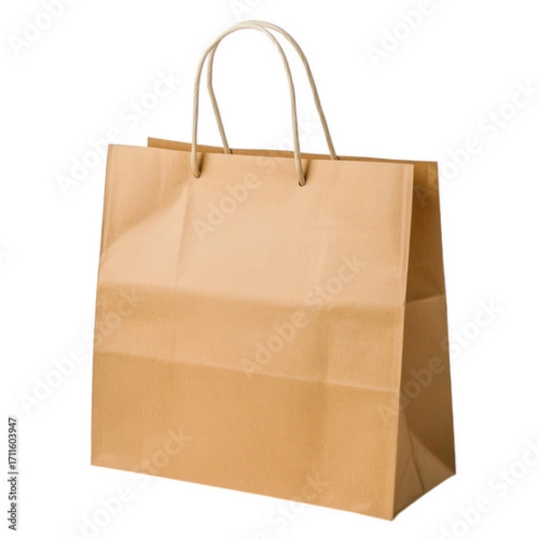 Fototapeta A brown paper shopping bag with rope handles isolated on transparent background, perfect for carrying groceries, gifts, or other items in a sustainable and ecofriendly way