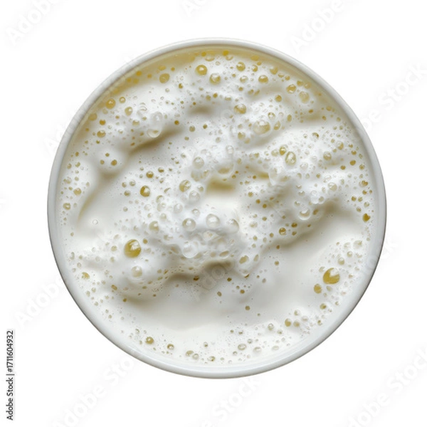 Fototapeta Overhead view of a glass of milk isolated on transparent background, showcasing its creamy texture and frothy bubbles, perfect for a refreshing and healthy beverage to enjoy anytime