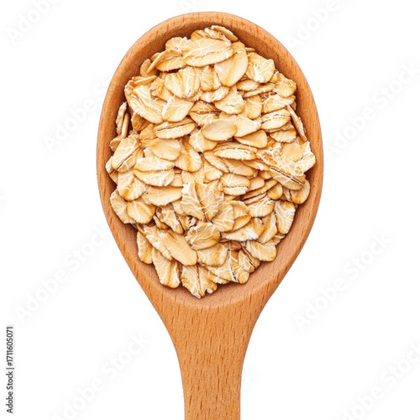 Fototapeta Rolled oats in a wooden spoon isolated on transparent background present a wholesome and nutritious option, perfect for a hearty breakfast or a healthy baking ingredient