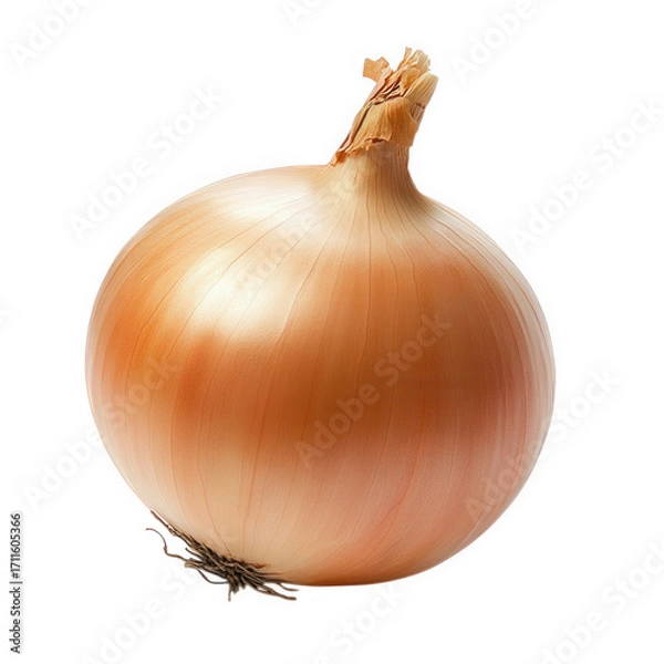 Fototapeta Single brown onion isolated on transparent background, showcasing its papery skin and round shape, a staple ingredient in cooking, adding depth and flavor to various dishes