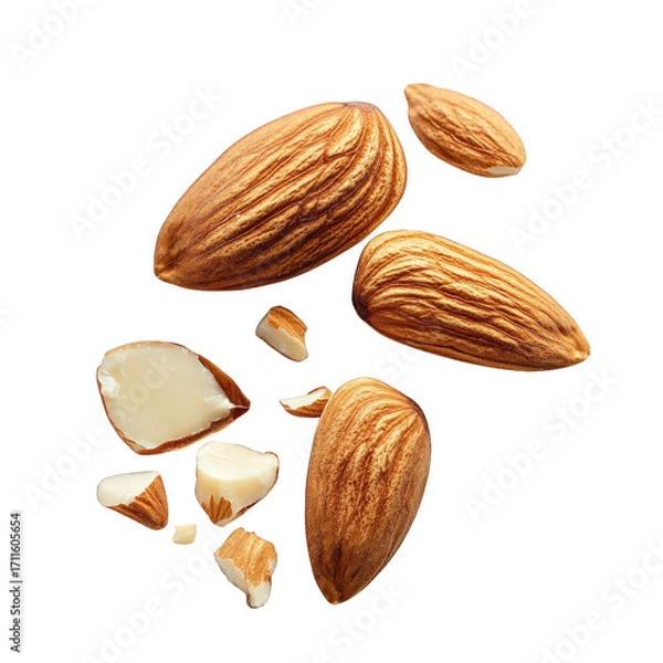 Fototapeta A delectable assortment of almonds isolated on transparent background, showcasing their smooth texture, rich brown color, and the wholesome goodness of these nutritious nuts