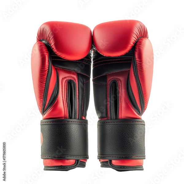 Fototapeta A pair of vibrant red boxing gloves, ready for action, stand sidebyside, symbolizing strength, protection, and the spirit of combat, isolated on transparent background