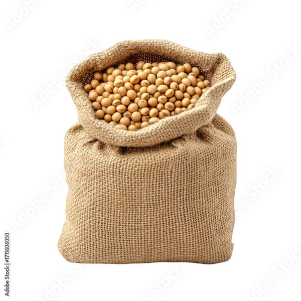 Fototapeta Burlap sack filled with soybeans isolated on transparent background a nutritious and versatile legume, ideal for making tofu, soy milk, and other plantbased products
