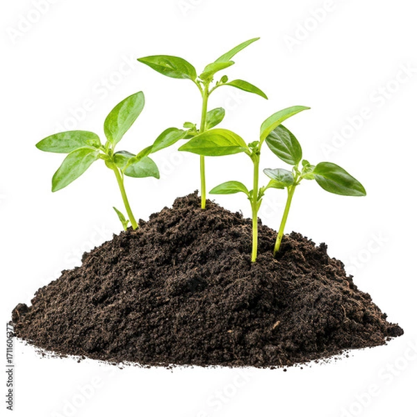 Fototapeta Young plants growing from soil isolated on transparent background, symbolizing new beginnings, growth, and the potential for a thriving future in agriculture