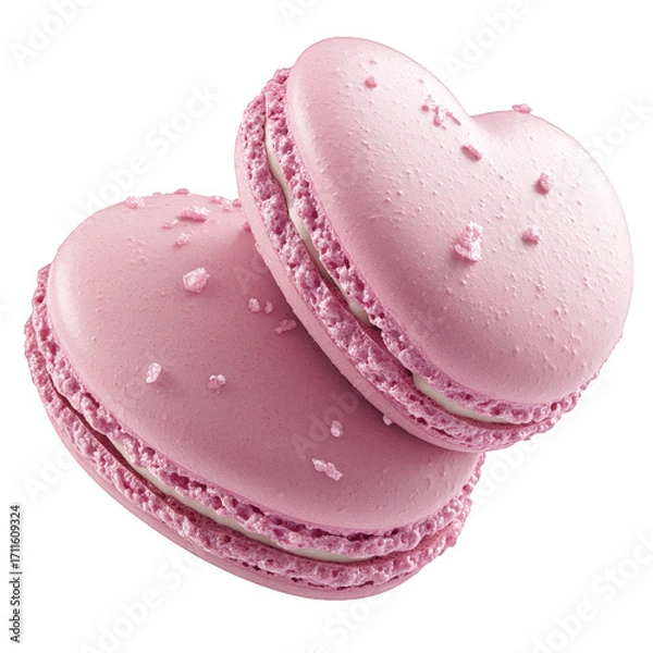 Fototapeta Two pink heartshaped macarons isolated on transparent background, stacked on top of each other, showcasing their delicate texture and romantic appeal for valentines day