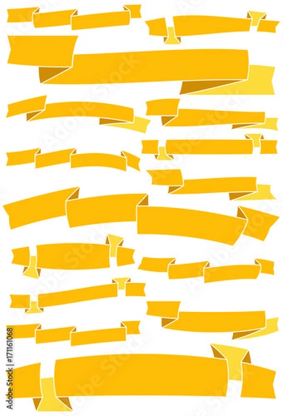 Fototapeta Set of fifteen yellow cartoon ribbons and banners for web design. Great design element isolated on white background. Vector illustration.
