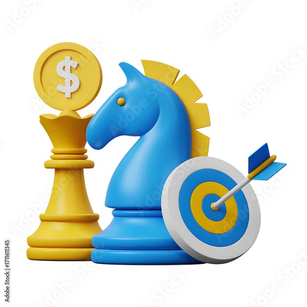 Fototapeta Vibrant 3D rendering of business and strategy elements
