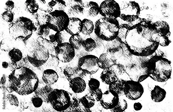 Fototapeta Watercolor abstract background with monochrome round stains. Light and airy pattern resembling bubbles, created by hand. Different shades of black, gray textured color. White gaps.