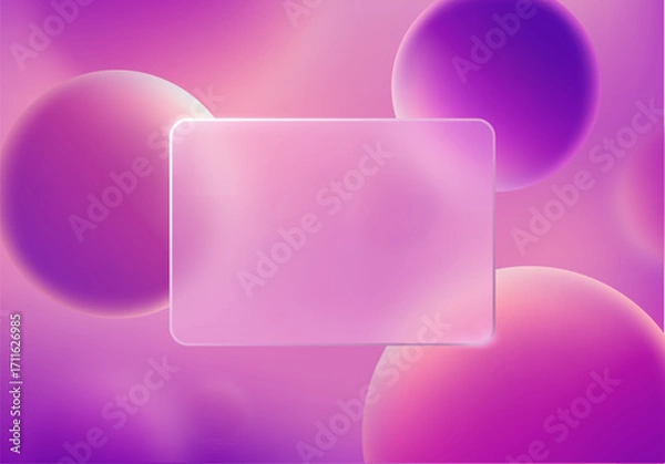 Obraz Vector illustration. Pink violet glass morphism effect with glowing rectangular shape plate.