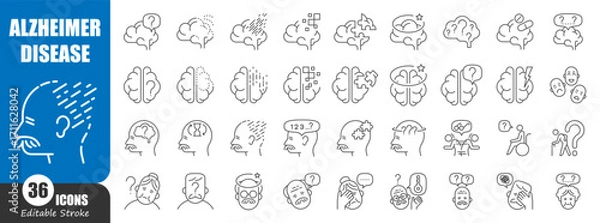 Fototapeta Alzheimer's disease and dementia thin line icon . Editable stroke . Vector .
