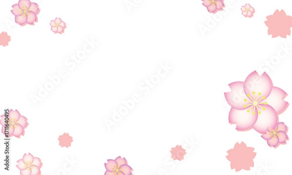 Fototapeta 立体的なグラデーションがかったピンクの桜が散らばるフレーム