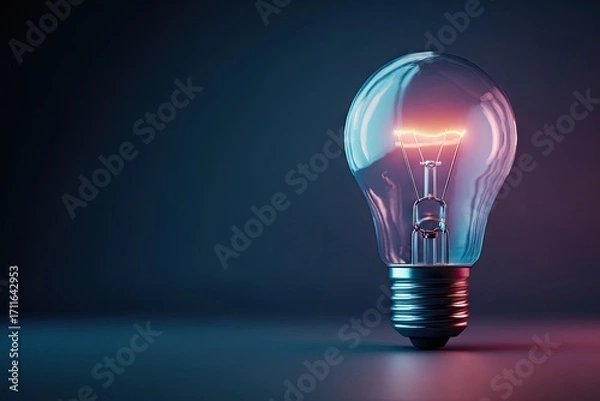 Obraz Glowing Light Bulb on Dark Background - Idea and Innovation Concept.