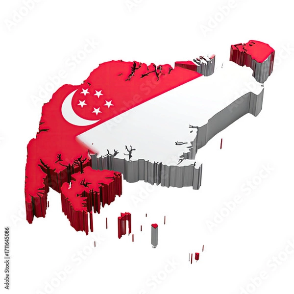 Obraz 3D map of Singapore with national flag