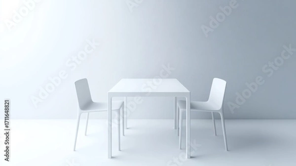 Fototapeta Empty white table chairs modern design