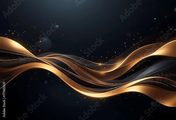 Fototapeta Abstract golden wave on dark background. Vector illustration for your design.